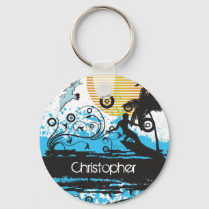 Personalized Cool Surfing Beach Surfer Keychain