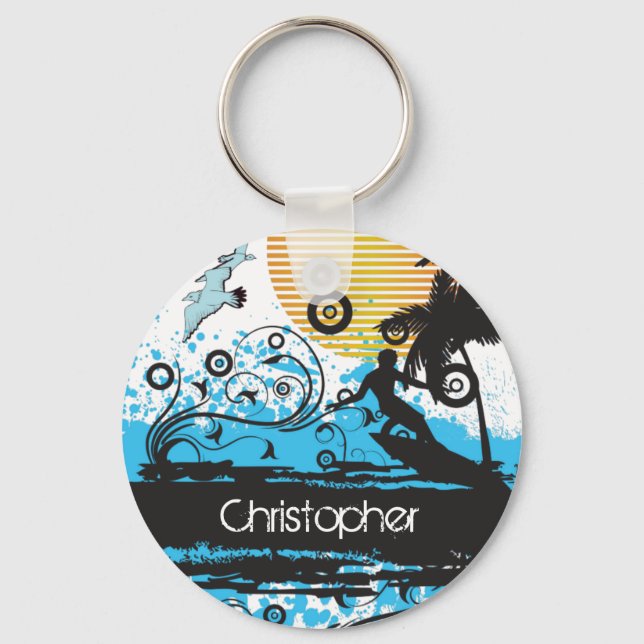 Personalized Cool Surfing Beach Surfer Keychain (Front)
