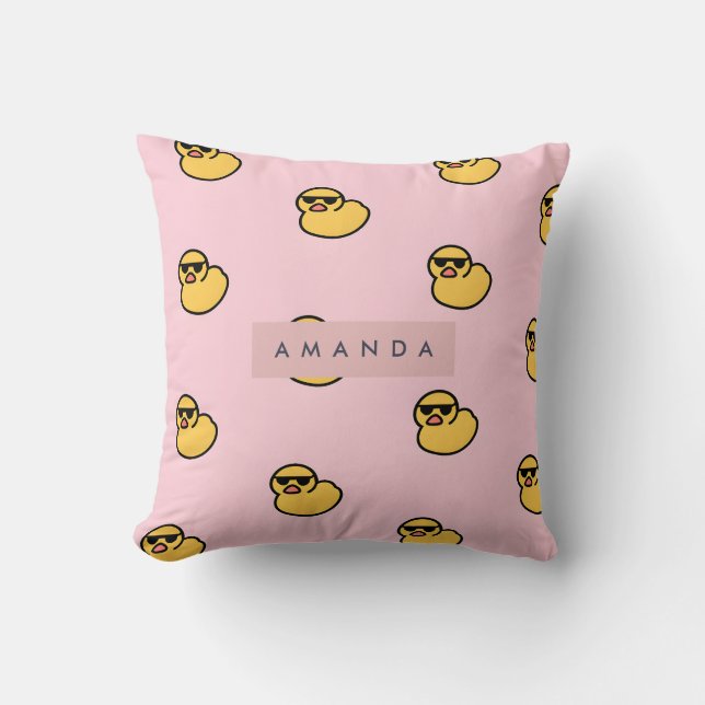 Personalized Cool Yellow Rubber Duck Pattern Throw Pillow (Front)