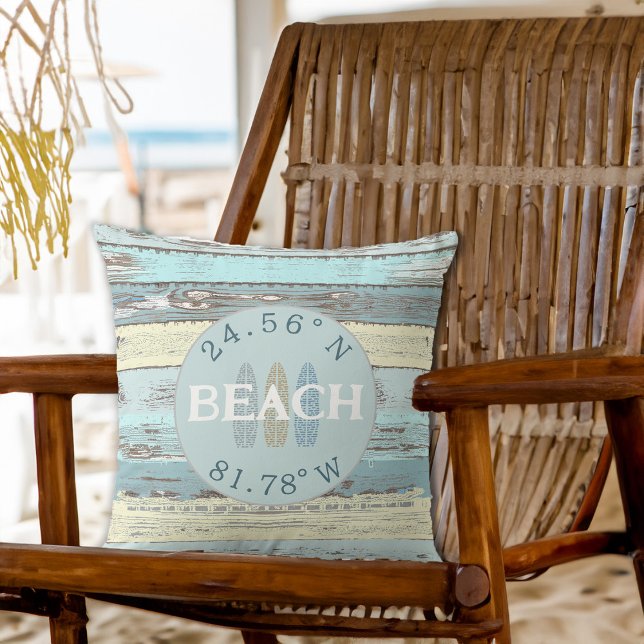 Personalized Coordinates Beach Driftwood Throw Pillow (Personalized Coordinates Beach Driftwood Throw Pillow)