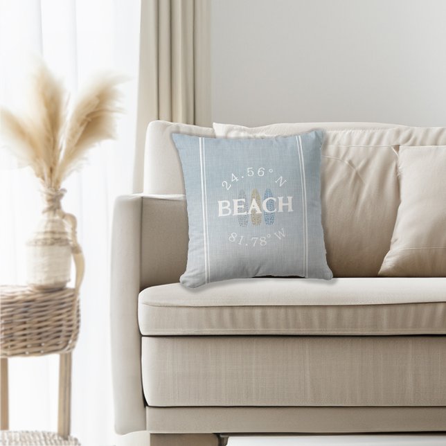 Personalized Coordinates Beach Throw Pillow (Personalized Coordinates Beach Throw Pillow)