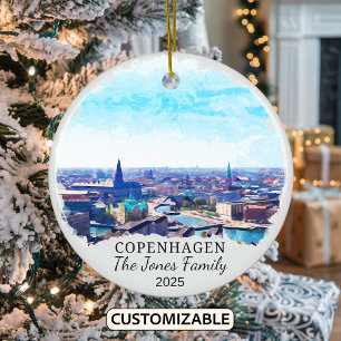 Personalized Copenhagen Ornament, Denmark Gift Ceramic Ornament