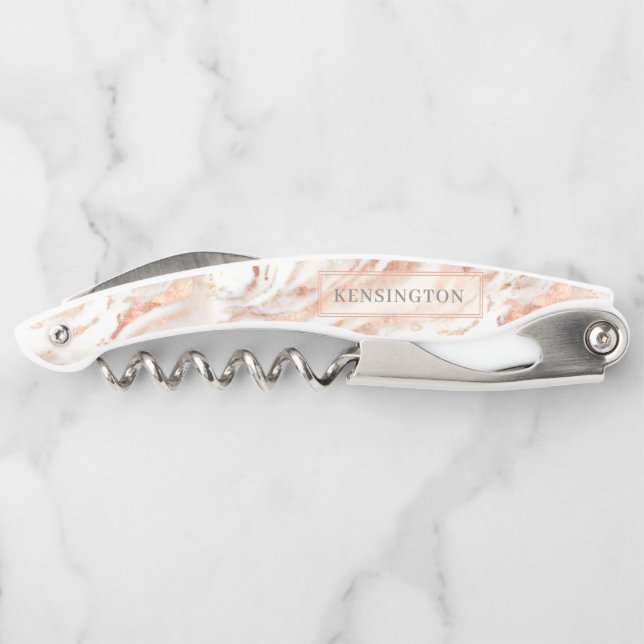 Personalized Copper Rose Gold Metallic Marble Corkscrew (Back)