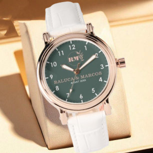 Personalized copule names minimal monogram green watch