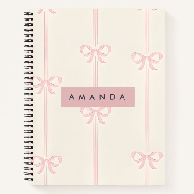 Personalized Coquette Blush Pink Bow Ribbon  Notebook (Front)