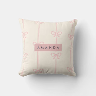 Personalized Coquette Blush Pink Bow Ribbon  Throw Pillow