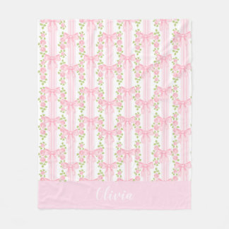 Personalized coquette bow for baby girl, nursery fleece blanket
