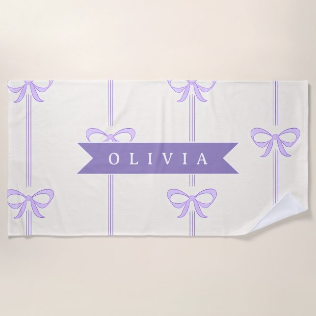 Personalized Coquette Bow Name Girly Aesthetic Beach Towel (Front)