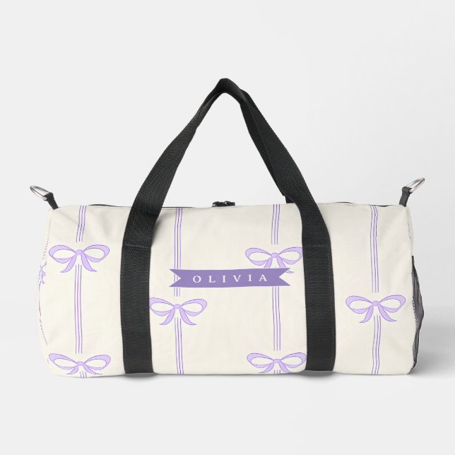 Personalized Coquette Bow Name Girly Aesthetic Duffle Bag (Front)