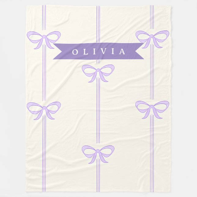 Personalized Coquette Bow Name Girly Aesthetic Fleece Blanket (Front)