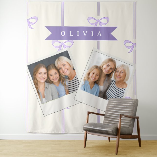 Personalized Coquette Bow Name Girly Aesthetic Tapestry (In Situ)