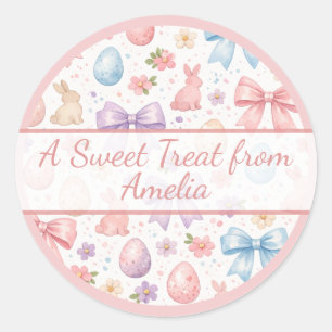 Personalized Coquette Bunny & Pink Bow Easter Classic Round Sticker