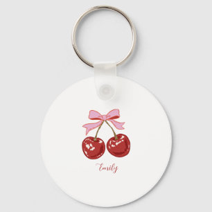 Personalized Coquette Cherry Bow Name  Keychain