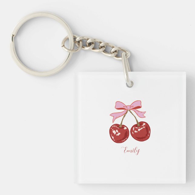 Personalized Coquette Cherry Bow Name  Keychain (Front)
