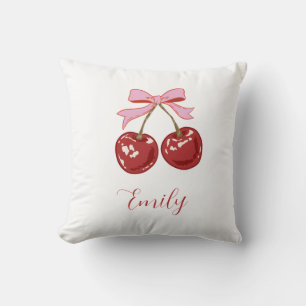  Personalized  Coquette Cherry Bow Name Throw Pillow