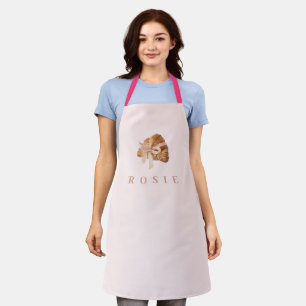 Personalized Coquette Croissant Pink Ribbon Apron