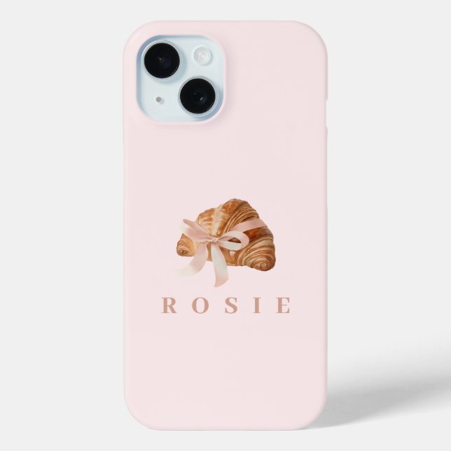 Personalized Coquette Croissant Pink Ribbon Case-Mate iPhone Case (Back)