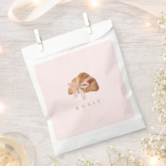 Personalized Coquette Croissant Pink Ribbon  Favour Bag (Clipped)