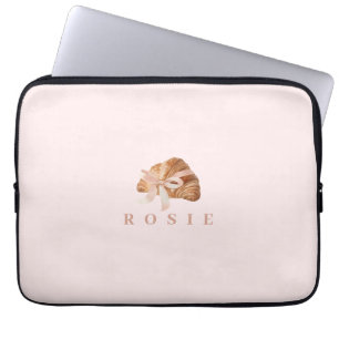 Personalized Coquette Croissant Pink Ribbon Laptop Sleeve