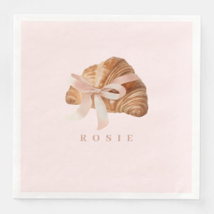 Personalized Coquette Croissant Pink Ribbon  Napkin