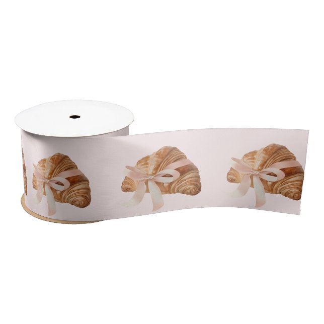Personalized Coquette Croissant Pink Ribbon Satin Ribbon (Spool)