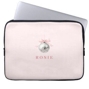 Personalized Coquette Disco Ball Pink Ribbon Laptop Sleeve