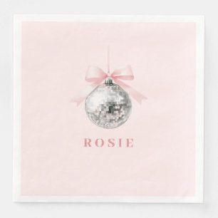 Personalized Coquette Disco Ball Pink Ribbon Napkin