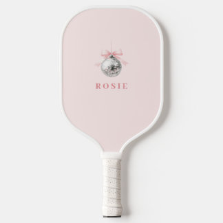 Personalized Coquette Disco Ball Pink Ribbon Pickleball Paddle