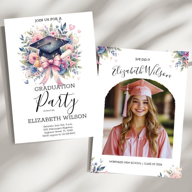 Personalized Coquette Graduation Party Invitation (Creator Uploaded)