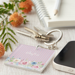 Personalized coquette pastel florals keychain