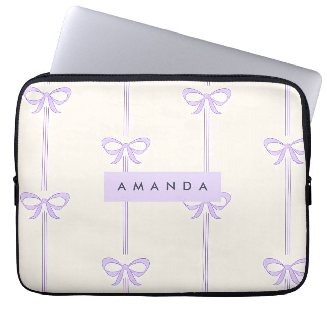 Personalized Coquette Pastel Lavender Bow Ribbon  Laptop Sleeve (Front)