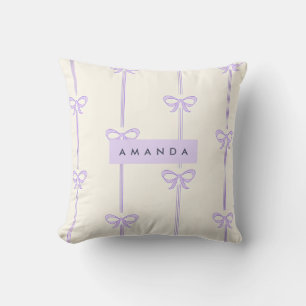 Personalized Coquette Pastel Lavender Bow Ribbon Throw Pillow