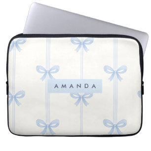 Personalized Coquette Pastel Soft Blue Ribbon Bow Laptop Sleeve
