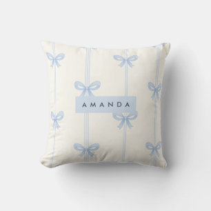Personalized Coquette Pastel Soft Blue Ribbon Bow  Throw Pillow