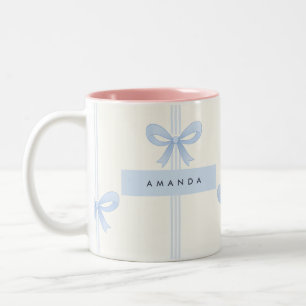 Personalized Coquette Pastel Soft Blue Ribbon Bow  Two-Tone Coffee Mug