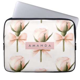 Personalized Coquette Pattern Blush Rose & Bow  Laptop Sleeve
