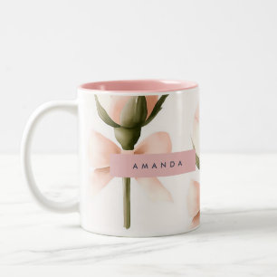 Personalized Coquette Pattern Blush Rose & Bow Two-Tone Coffee Mug