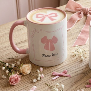 Personalized Coquette Pink Bow Coffee Mug