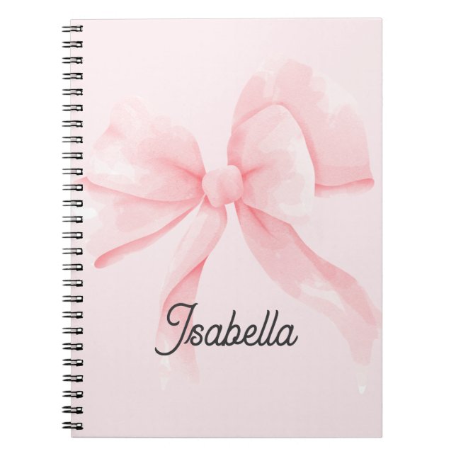 Personalized Coquette Pink Bow Girl Notebook (Front)
