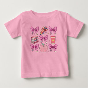 Personalized coquette pink bows, apples, books baby T-Shirt