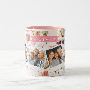Personalized Coquette Pink Vintage Feminine Two-Tone Coffee Mug