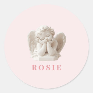 Personalized Coquette Sleeping Angel Sculpture Classic Round Sticker