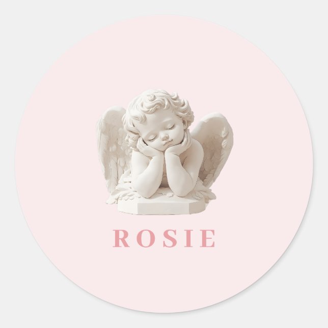 Personalized Coquette Sleeping Angel Sculpture Classic Round Sticker (Front)