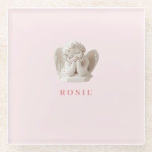 Personalized Coquette Sleeping Angel Sculpture Glass Coaster