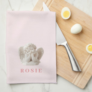 Personalized Coquette Sleeping Angel Sculpture Kitchen Towel