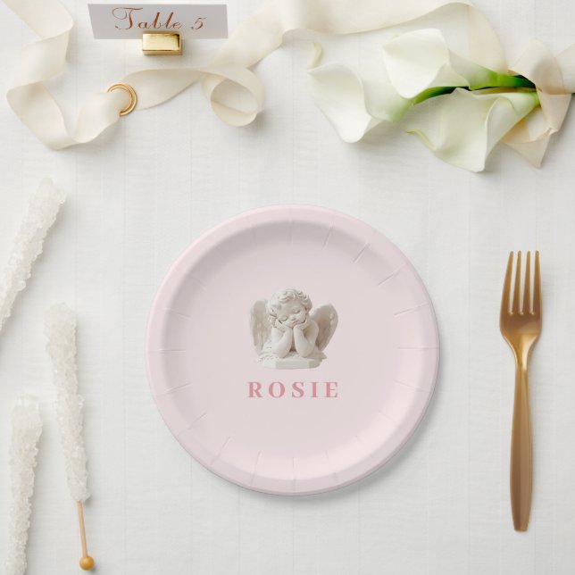Personalized Coquette Sleeping Angel Sculpture Paper Plate (Wedding)