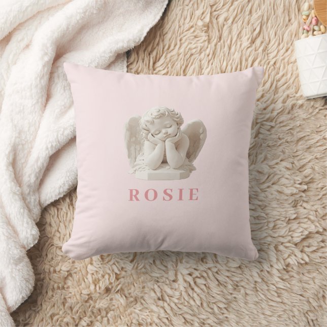 Personalized Coquette Sleeping Angel Sculpture Throw Pillow (Blanket)