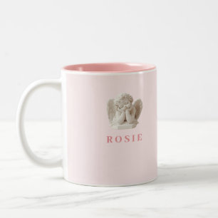 Personalized Coquette Sleeping Angel Sculpture Two-Tone Coffee Mug