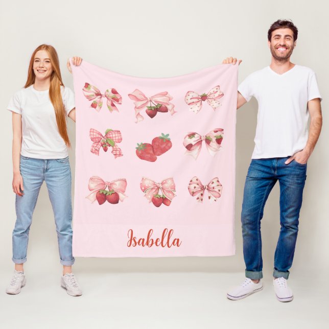 Personalized Coquette Strawberry & Bow  Fleece Bla (In Situ)