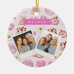 Personalized Coquette Teddy Bear Pink Aesthetic Ceramic Ornament